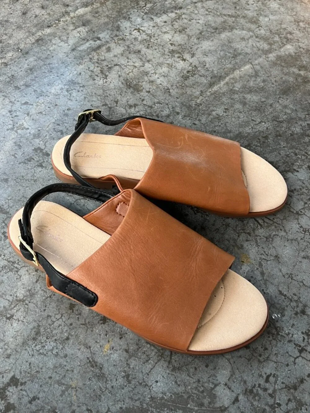 Clarks Bay Jasmine Open Toe Slingback Tan Leather Sandals Women's 9 - Picture 2 of 12